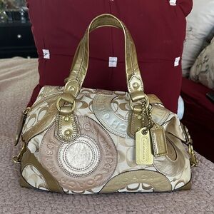 Coach Metallic Gold and Cream Satchel